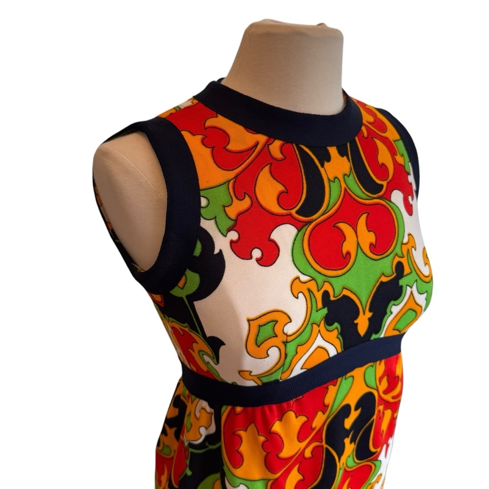 VTG DRESS 60’s Groovy Colorful Sleeveless Sheath Broadway Stage Motown Sz 2/4 - Picture 2 of 6